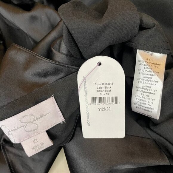 Jessica Simpson Women's Satin Detail Modern Short Sleeve A-Line Dress Black Sz10 - Picture 6 of 7
